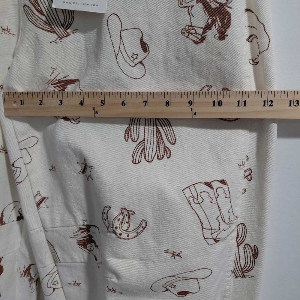 Cali 1850 Womens Western Print Barrel Jeans Cream Brown Size 13 NWT High Rise - Picture 11 of 16